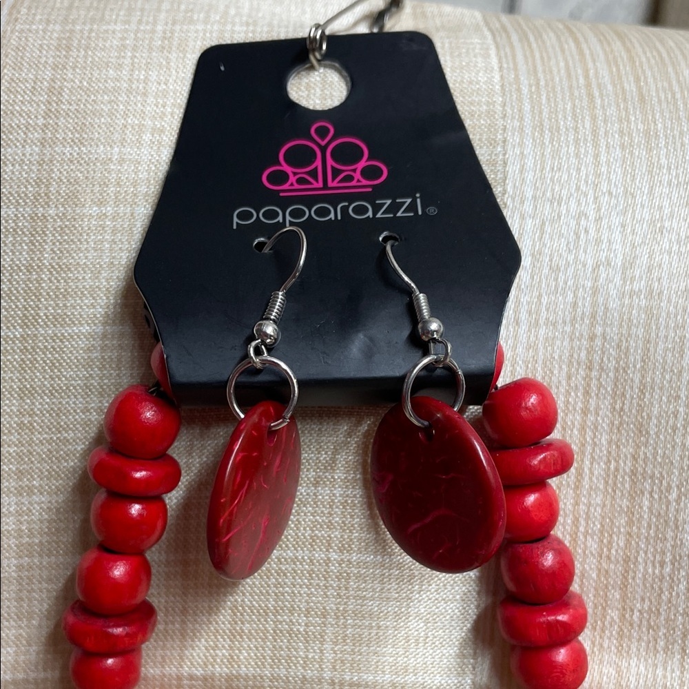 Paparazzi Bold Red Layered Necklace and Matching Earrings - Picture 2 of 5